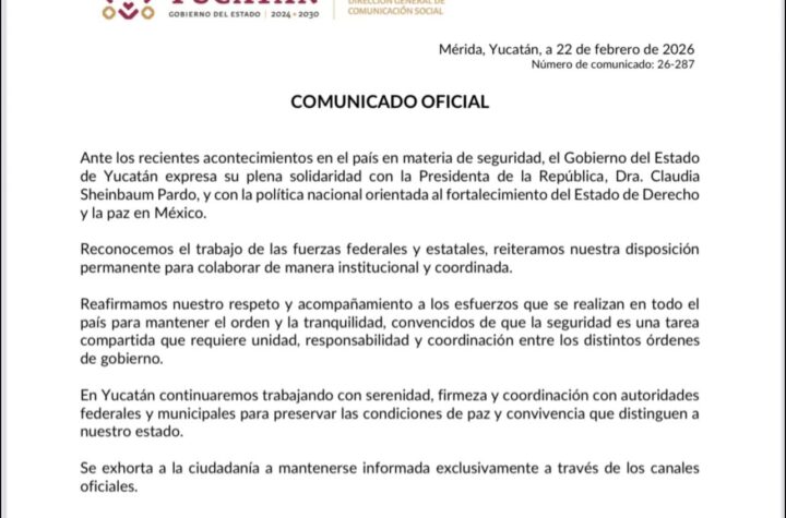 Comunicado Oficial Gobierno del Estado de Yucatán en respaldo a Claudia Sheinbaum.