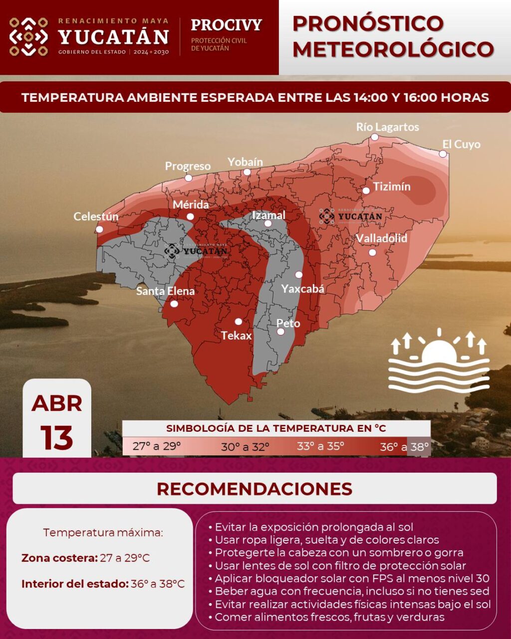 Lunes estable pero muy caluroso en Yucatán