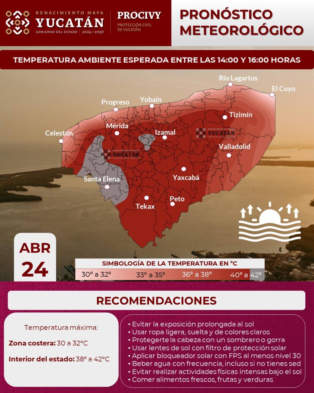 Yucatán entre calor intenso y lluvias aisladas este 24 de abril