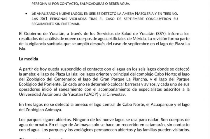 Salud suspende el contacto con el agua en seis lagos artificiales de Mérida; los parques siguen abiertos